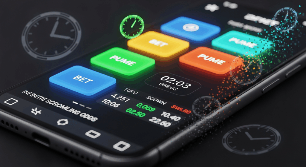 다채로운 베팅 버튼과 타이머, 실시간 배당 정보가 표시된 모바일 베팅 UI 화면